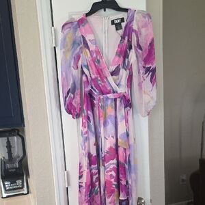DKNY Women's Long Sleeve Floral Dress - Pink and Purple
